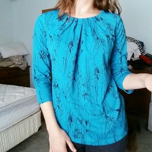 3/4 sleeve teal floral print top